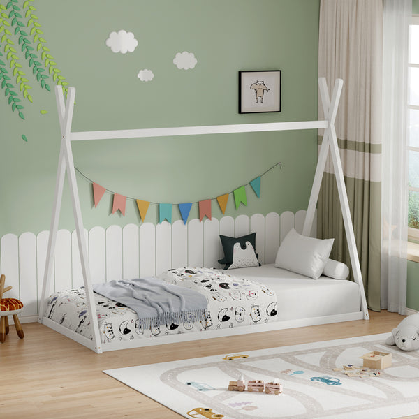 Παιδικό κρεβάτι Lilly τ. Montessori pakoworld ξύλο πεύκου σε λευκή απόχρωση 90x190εκ