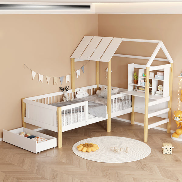 Παιδικό κρεβάτι Bedria pakoworld τ. Montessori ξύλο σε λευκή-φυσική απόχρωση 90x190εκ