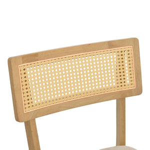 Καρέκλα Raffles pakoworld rubberwood με pe rattan και γκρι μπεζ ύφασμα 47x48x83.5εκ