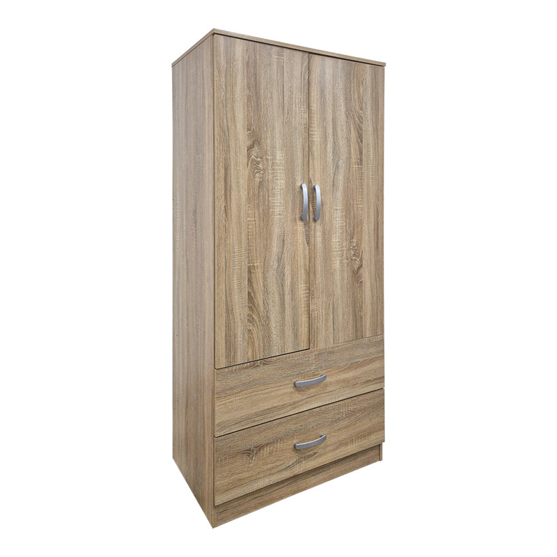 Ντουλάπα δίφυλλη με 2 συρτάρια Alvia pakoworld sonoma 80x51.5x180εκ