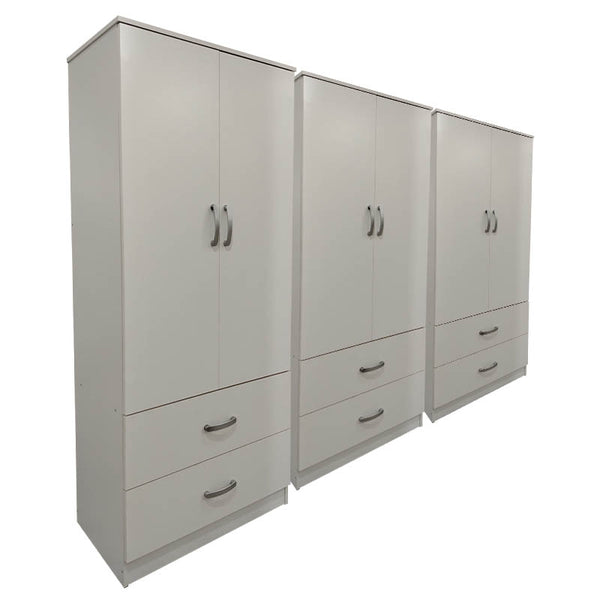 Ντουλάπα εξάφυλλη με συρτάρια Athos pakoworld λευκή 240x42x180εκ
