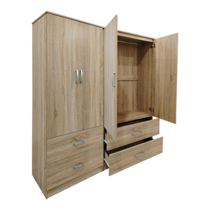 Ντουλάπα τετράφυλλη με συρτάρια Athos pakoworld sonoma 160x42x180εκ