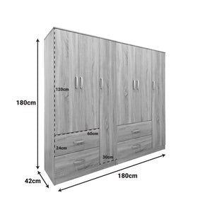 Ντουλάπα εξάφυλλη Athos pakoworld sonoma 180x42x180εκ