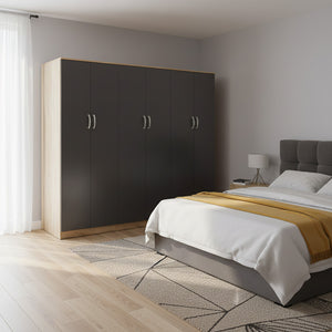 Ντουλάπα εξάφυλλη Athos ΙΙ pakoworld sonoma-ανθρακί 240x42x180εκ