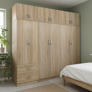 Ντουλάπα εξάφυλλη με πατάρι Athos I pakoworld sonoma 240x42x240εκ