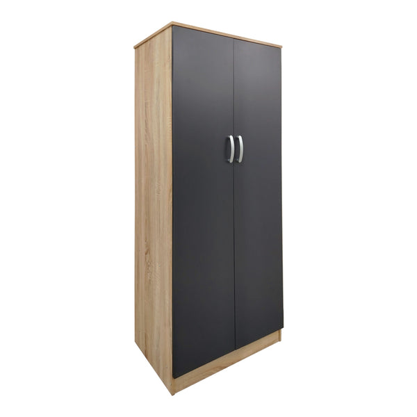 Ντουλάπα εξάφυλλη με πατάρι Athos pakoworld sonoma-ανθρακί 240x42x240εκ