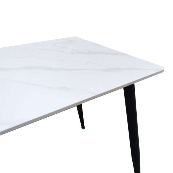 Τραπέζι Pembe pakoworld sintered stone λευκή όψη μαρμάρου με μαύρα μεταλλικά πόδια 120x70x75εκ