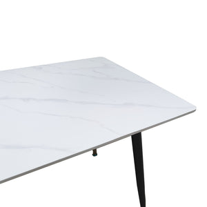 Τραπέζι Pembe pakoworld sintered stone λευκή όψη μαρμάρου με μαύρα μεταλλικά πόδια 140x80x75εκ