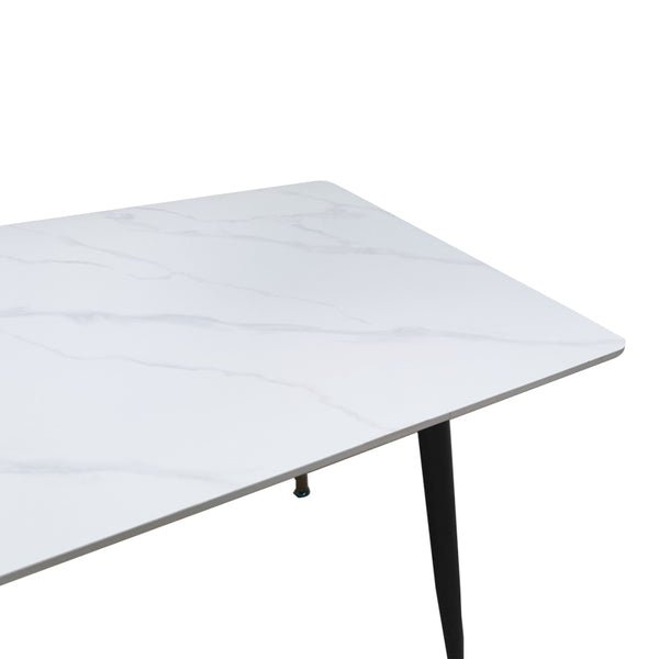 Τραπέζι Pembe pakoworld sintered stone λευκή όψη μαρμάρου με μαύρα μεταλλικά πόδια 140x80x75εκ
