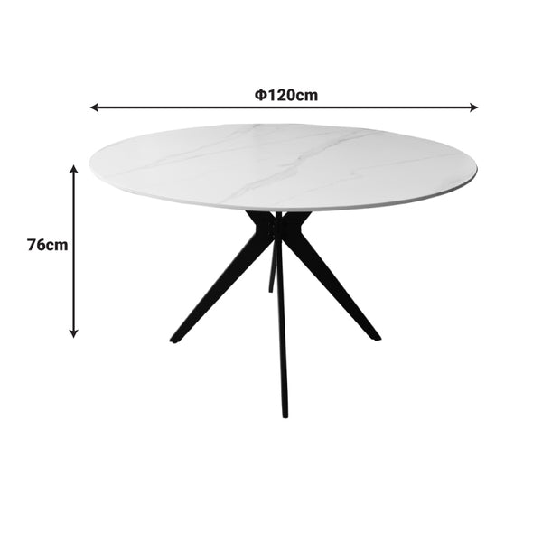 Τραπέζι Orbital pakoworld sintered stone λευκή όψη μαρμάρου με μαύρα μεταλλικά πόδια Φ120x76εκ
