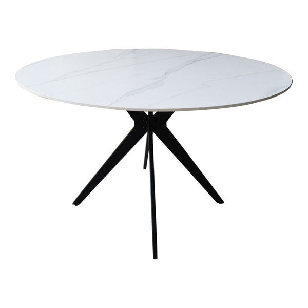 Τραπέζι Orbital pakoworld sintered stone λευκή όψη μαρμάρου με μαύρα μεταλλικά πόδια Φ120x76εκ