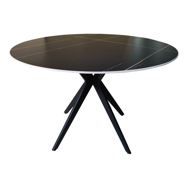 Τραπέζι Orbital pakoworld sintered stone μαύρη όψη μαρμάρου με μαύρα μεταλλικά πόδια Φ120x76εκ