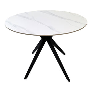 Τραπέζι Orbital pakoworld sintered stone λευκή ματ όψη μαρμάρου με μαύρο μεταλλικό πόδι Φ100x76εκ