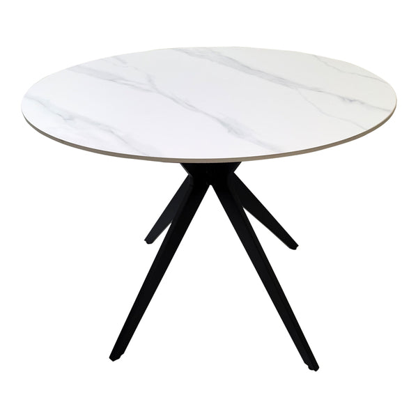 Τραπέζι Orbital pakoworld sintered stone λευκή ματ όψη μαρμάρου με μαύρο μεταλλικό πόδι Φ100x76εκ