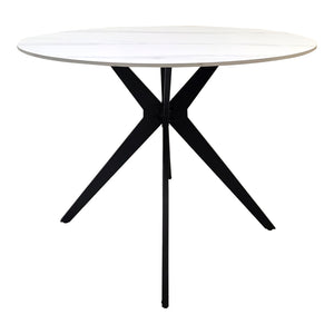 Τραπέζι Orbital pakoworld sintered stone λευκή ματ όψη μαρμάρου με μαύρο μεταλλικό πόδι Φ100x76εκ