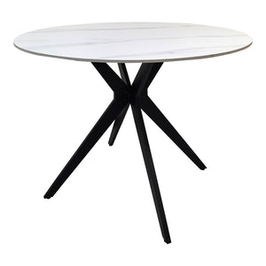 Τραπέζι Orbital pakoworld sintered stone λευκή ματ όψη μαρμάρου με μαύρο μεταλλικό πόδι Φ100x76εκ
