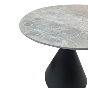 Τραπέζι Flenada pakoworld sintered stone σε γκρι όψη μαρμάρου με μαύρη μεταλλική βάση Φ80x76εκ