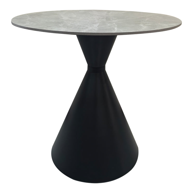 Τραπέζι Flenada pakoworld sintered stone σε γκρι όψη μαρμάρου με μαύρη μεταλλική βάση Φ80x76εκ