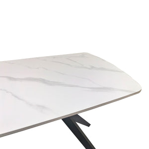 Τραπέζι Ezali pakoworld sintered stone λευκή ματ όψη μαρμάρου με μαύρο μεταλλικό πόδι 140x80x75εκ
