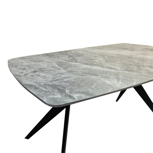 Τραπέζι Ezali pakoworld sintered stone γκρι όψη μαρμάρου με μαύρο μεταλλικό πόδι 140x80x75εκ