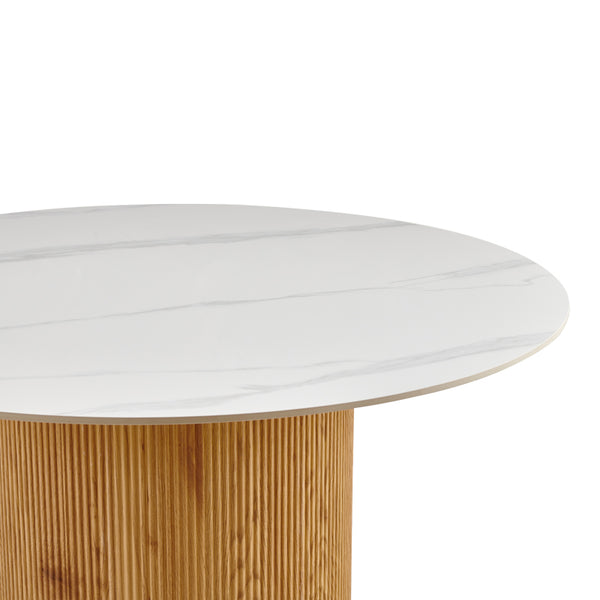 Τραπέζι Sikulu pakoworld mdf oak - λευκή όψη τραβερτίνας Φ125x77εκ