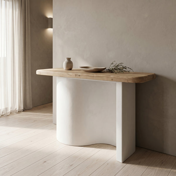 Κονσόλα Jeckie pakoworld ξύλο ελάτου-mdf oak-λευκό 120x38x80εκ