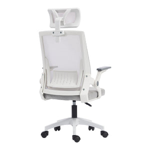 Καρέκλα γραφείου Plymot pakoworld λευκή - mesh γκρι 48x58x112-122εκ