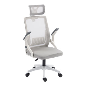 Καρέκλα γραφείου Plymot pakoworld λευκή - mesh γκρι 48x58x112-122εκ