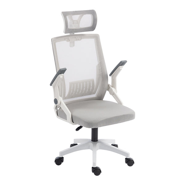 Καρέκλα γραφείου Plymot pakoworld λευκή - mesh γκρι 48x58x112-122εκ