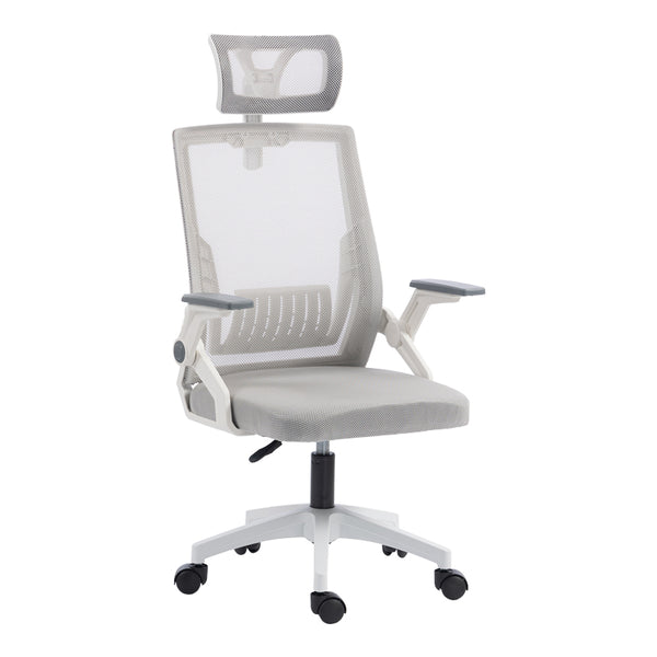 Καρέκλα γραφείου Plymot pakoworld λευκή - mesh γκρι 48x58x112-122εκ