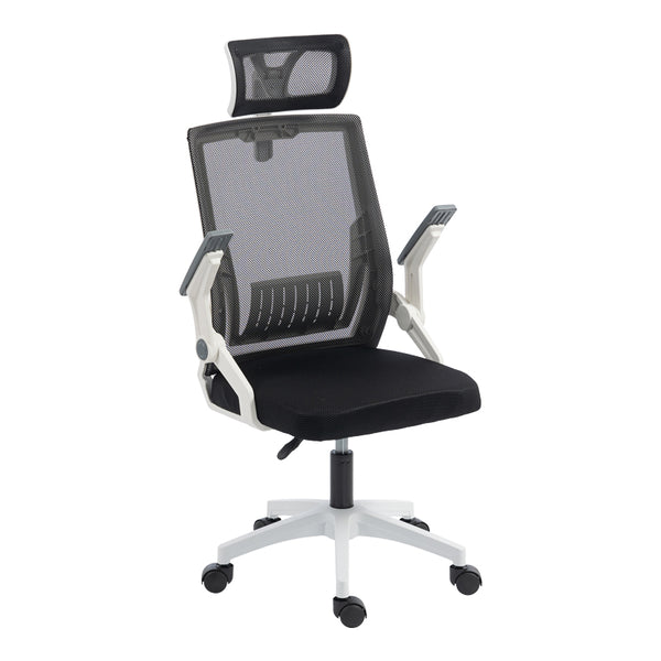 Καρέκλα γραφείου Plymot pakoworld λευκή - mesh μαύρο 48x58x112-122εκ