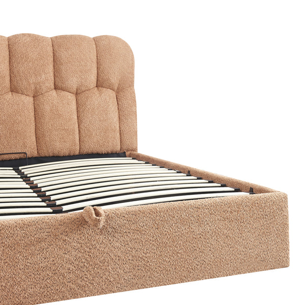 Κρεβάτι διπλό Sectra pakoworld terracotta μπουκλέ ύφασμα 160x200εκ