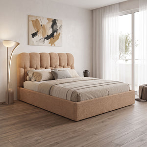 Κρεβάτι διπλό Sectra pakoworld terracotta μπουκλέ ύφασμα 160x200εκ
