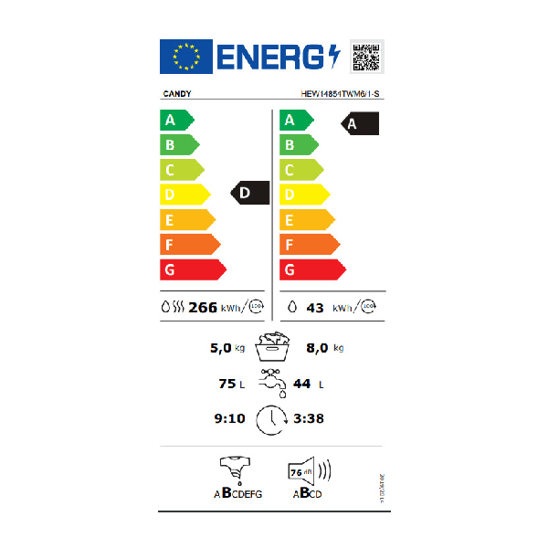 <h2>CANDY HEW14854TWM6/1-S ΠΛΥΝΤΗΡΙΟ/ΣΤΕΓΝΩΤΗΡΙΟ ΡΟΥΧΩΝ 8KG/5KG ΑΤΜΟΥ 1400 ΣΤΡΟΦΕΣ ΜΕ WI-FI</h2>
<h2>Βασικά Χαρακτηριστικα</h2>
<div class="body-text">
<ul>
 	<li>Εντοιχιζόμενο / Ελεύθερο: Ελεύθερο</li>
 	<li>Χωρητικότητα βαμβάκι (kg) πλύσιμο: 8</li>
 	<li>Χωρητικότητα στεγνώματος βαμβάκι (kg): 5</li>
 	<li>Μέγιστη ταχύτητα στυψίματος (σα