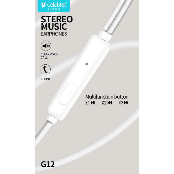 <h2>CELEBRAT G12-WH WHITE ΑΚΟΥΣΤΙΚΑ</h2>
<h2 class="title section-title specs-section"><span class="content">Χαρακτηριστικά</span></h2>
<div class="specs-container content section">
<div class="spec-groups">
<div class="spec-details">
<h3>Γενικά Χαρακτηριστικά</h3>
<dl>
 	<dt>Τύπος</dt>
 	<dd>Earbuds</dd>
</dl>
<div class="tooltip-container        explanation-icon-container        light-theme                right" role="presentation"></div>
<dl>
 	<dt>Διπλ