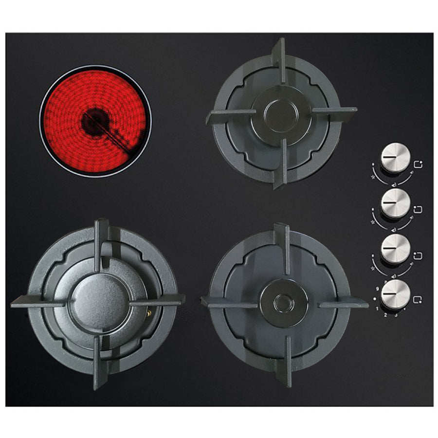 MULTIHOME MH-6109 Εστία Μικτή 3 Υγραερίου και 1 Κεραμικό 60cm Μαύρη