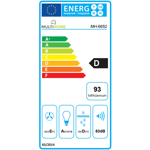 MULTIHOME MH-6652 Απορροφητήρας Καμινάδα 60cm Μαύρο