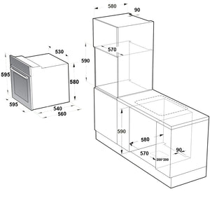 MULTIHOME B66-SF3 (MT) Φούρνος άνω Πάγκου 57lt Μαύρος