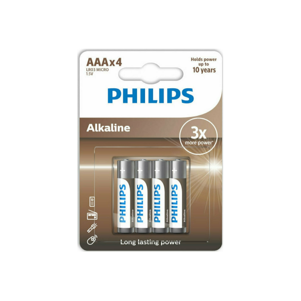 <h2>PHILIPS LR03A4B/GRS ΜΠΑΤΑΡΙΑ ALKALINE ΑΑΑ 4ΤΜΧ</h2>Αλκαλικές μπαταρίες μεγέθους AAA