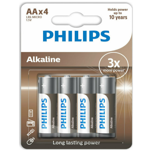<h2>PHILIPS LR6A4B/GRS ΜΠΑΤΑΡΙΕΣ ALKALINE AA 4ΤΜΧ</h2>Αλκαλικές μπαταρίες μεγέθους ΑΑ